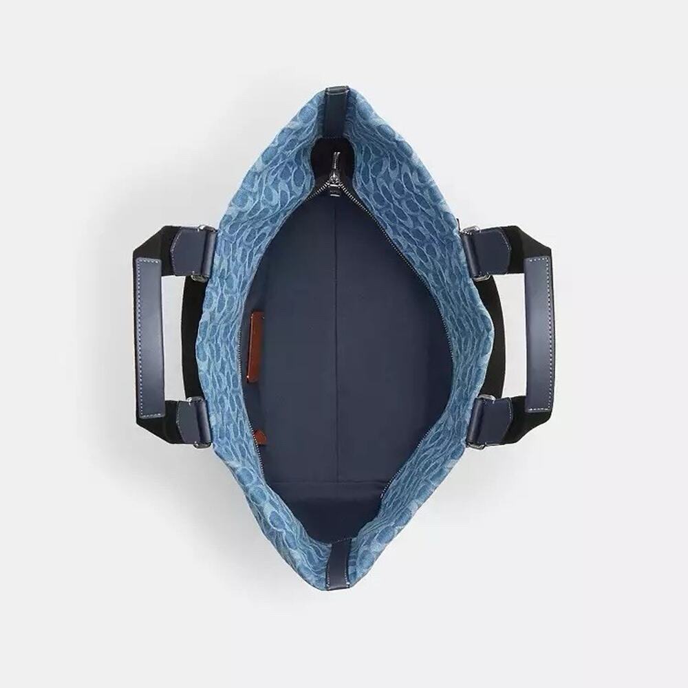 NWT Coach MEN'S Small Tour Tote Bag In Signature Denim CDF24 Silver/Denim - Picture 11 of 13